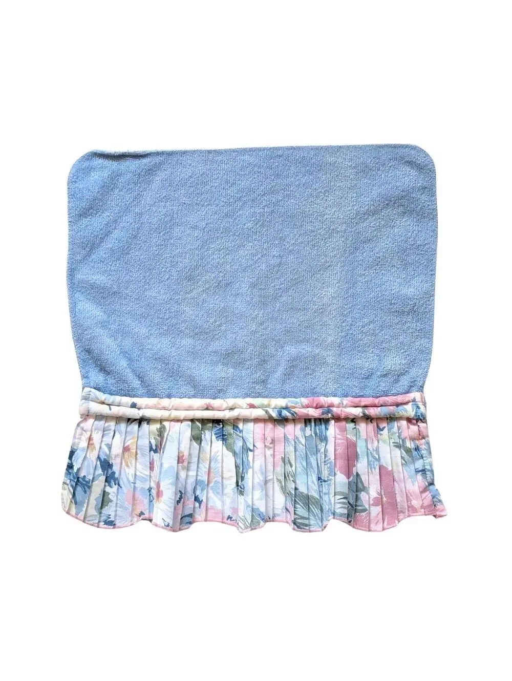 Vintage Blue Washcloth Set with Pleated Floral Fabric Trim